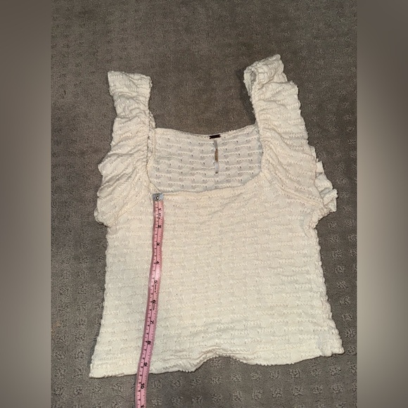 Free People Cream Ruched Ruffled Blouse - Picture 2 of 3